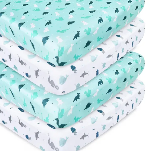 Vista 18 de Sábanas para moisés, paquete de 4 para bebés, sábanas para moisés Aqua + azul marino