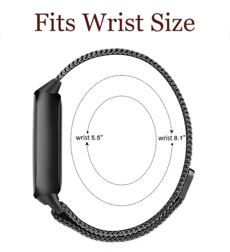 Vista 4 de Correa de metal compatible con Fitbit Inspire 3 e Inspire 2, correa de malla de acero inoxidable transpirable, correa de repuesto magnética