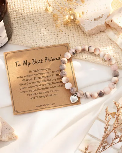 Vista 6 de HGDEER Regalo para mejor amiga para mujer, pulsera de piedra natural con tarjeta de mensaje para amiga, hermana, mejor amiga en el día de San