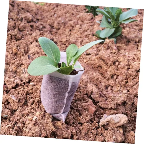 Vista 8 de 200Pcs Non-Woven Plant Grow Bags, White Biodegradable Nursery Pots