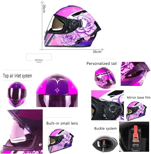 Vista 3 de Full Face Motorcycle Helmet DOT Approved Motorbike Moped Street Bike Racing Crash Helmet, Men and Women