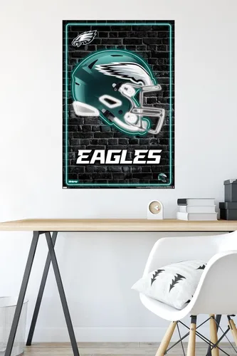 Vista 4 de NFL Philadelphia Eagles - Póster de pared con casco neón 23, 34 pulgadas de largo x 22.4 pulgadas de ancho, versión premium sin marco