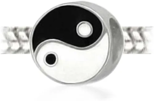 Vista 2 de Abalorio de Yin Yang de equilibrio blanco y negro para pulsera de plata de ley 925