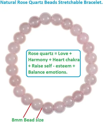 Vista 6 de Pulsera de piedras preciosas rosas naturales de 0.315 in con cuentas curativas elásticas para corazón y amor, Gema, Cuarzo
