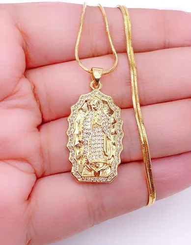 Vista 6 de LESLIE BOULES Guadalupe - Collar con colgante chapado en oro de 18 quilates para mujer, cadena de serpiente, joyería religiosa