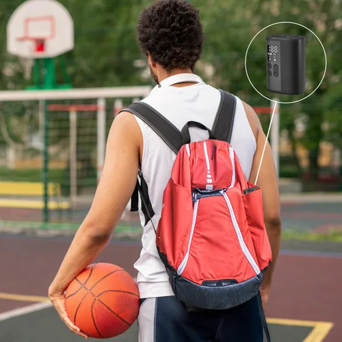 Vista 5 de Woowind Bomba eléctrica de baloncesto con indicador de presión, iluminación LED y banco de energía, inflador de bolas portátil automático con aguja