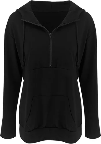 Vista 4 de Fallorchid Sudaderas de manga larga para mujer, con cremallera de un cuarto, sudaderas casuales con bolsillo