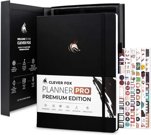 Vista 11 de Clever Fox Planner Pro Premium - Lujosa agenda semanal y mensual con organizador de presupuesto para productividad y objetivos, sin fecha, A4