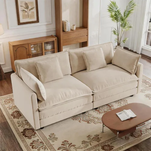 Vista 17 de GNIXUU Sofá modular de 76 pulgadas, sofá biplaza beige de 2 plazas, cómodos asientos de felpilla de 25 pulgadas de profundidad con 2 almohadas