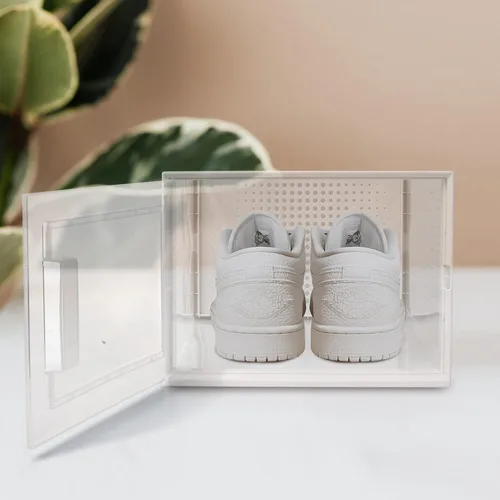 Vista 6 de Paquete de 12 contenedores apilables de almacenamiento para zapatos deportivos, plástico transparente, caja de zapatos plegable para organizar