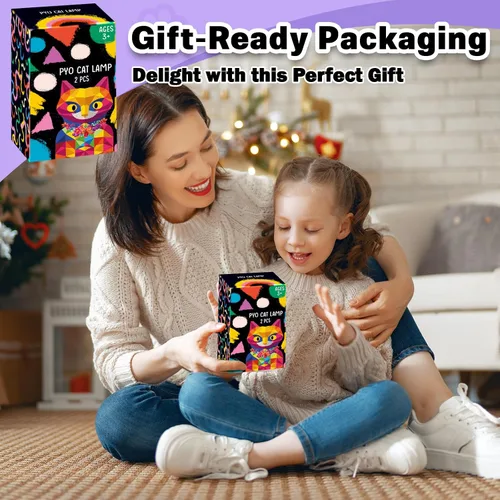 Vista 7 de FUNZBO 2 piezas Pintar tu propia lámpara de gato - Suministros de arte y manualidades, kits de pintura de gatitos para niños y adolescentes, juguete