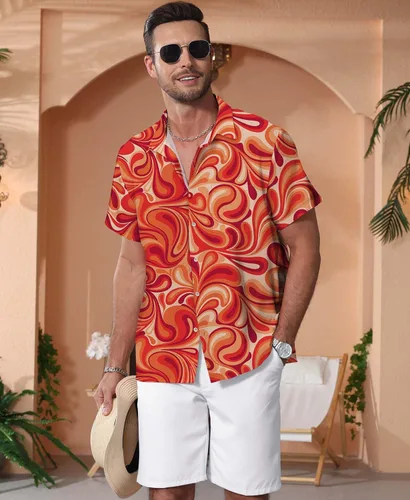 Vista 141 de KYKU - Camisa hawaiana funky para hombre, ropa tropical para vacaciones en Palm Beach