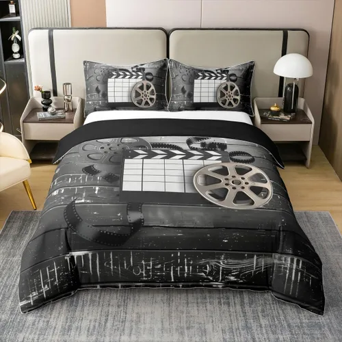 Vista 28 de Homewish Theater Cinema Poster 100% Cotton Duvet Cover Twin Size,Retro Movie Bedding Set 2Pcs for Kids Girls Boys Room Decor,Popcorn Comforter Cover