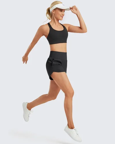 Vista 4 de G4Free Pantalones cortos deportivos para mujer, ligeros, para correr, forro interior con bolsillos