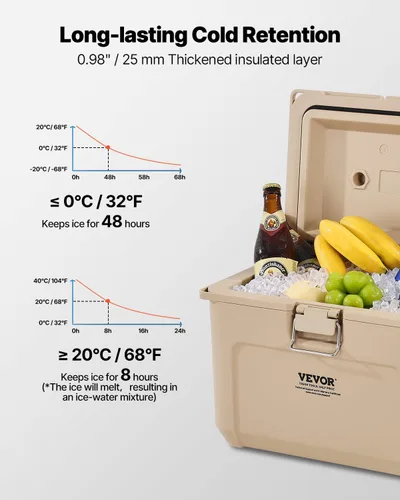 Vista 3 de VEVOR Portable Cooler,Hard Cooler with Ice Retention, Heavy-Duty Handles and Strap, Lightweight Rigid Material Insulated Portable Cooler, Suitable