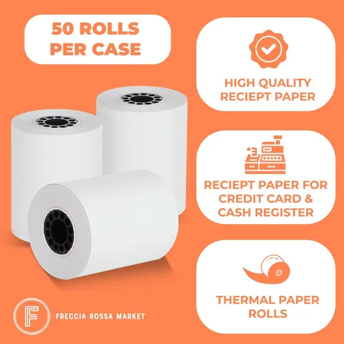 Vista 4 de Papel para tarjetas de crédito térmicas de 2 1/4 "X 85" para usar con algunos modelos Verifone, Omni, Hypercom y First Data, sin BPA Paquete de 50