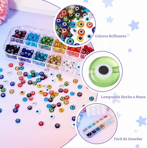 Vista 5 de Cheriswelry 420 unidades/caja de 0.236 in surtidas cuentas de cristal de ojo malvado multicolor, planas, redondas, monstruo, disco de ojo