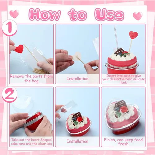 Vista 11 de El juego de 300 moldes para tartas de corazón incluye 3.4 onzas de aluminio desechable de San Valentín, molde para hornear postres, cuchara de Rojo