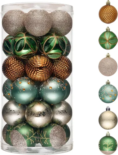 Vista 9 de Valery Madelyn Juego de Adornos Navideños para Árbol de Navidad, 30 Piezas de 5 cm Adornos de Bolas de Navidad Inastillables en Blanco y Oro Oro