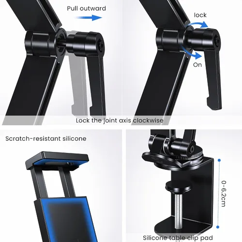 Vista 4 de CreaDream Soporte de aluminio para tableta de tres brazos para escritorio Adjustable Tablet Arm Holder with 360°Rotating Base, Compatible with