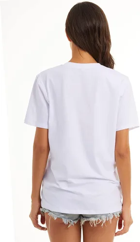 Vista 5 de LOVFEE Camiseta básica de algodón con cuello en V y manga corta para mujer, holgada, informal, camiseta de verano