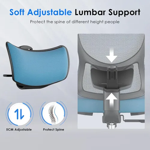 Vista 4 de Ergonomic Office Chair Mesh Computer Chair with Adjustable Lumbar Support Headrest 350lb Capacity 3D Armrests Navy Blue Swivel Computer Chair Sponge