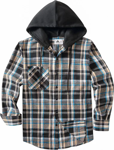 Vista 2 de Camisa de franela con capucha para hombre, de manga larga, casual, ajuste regular, con botones