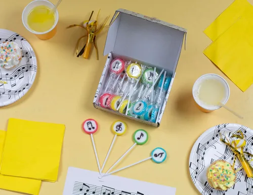 Vista 4 de Paletas de caramelo con música - 24 piruletas envasadas individualmente - Regalos con tema de música - Dulces Tik Tok - Favores de fiesta de música