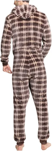 Vista 5 de Plaid Onesie Pajamas for Men Warm Fleece Rompers Full Zipper Jumpsuits Lightweight Tracksuit with Pockets