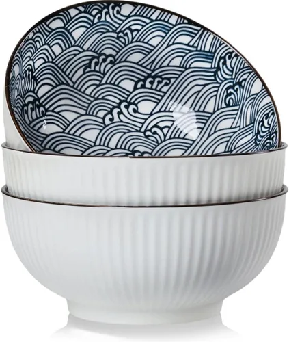 Vista 10 de Houlu Tazones Pho de 60 onzas, tazón grande de sopa, juego de cuencos de ramen japonés, cuencos de porcelana grandes de 8 pulgadas, juego de 3