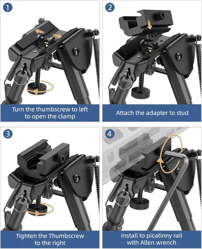 Vista 6 de EZshoot Carbon Fiber Rifle Bipod, 6-9 Inches, Picatinny Rail Adapter