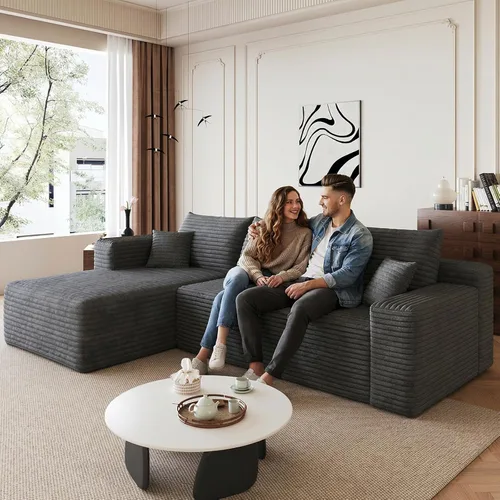 Vista 42 de Sofá seccional Cloud de 96 pulgadas, sofá deshuesado para sala de estar, sofá modular con asiento profundo, sofá de pana cómodo y esponjoso con Negro