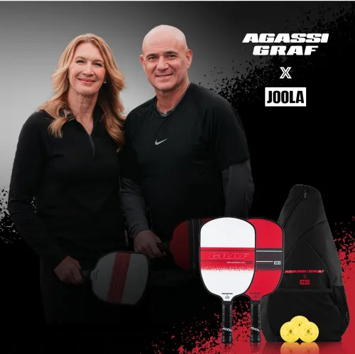 Vista 8 de Juego de JOOLA Agassi/GRAF Champion con palas de pickleball, bolas y bolsa con asa - Raqueta de pickleball arenizada - Forma Agassi con zona