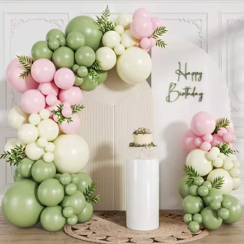 Vista 40 de Globos rosa claro, 125 piezas de diferentes tamaños de 8, 12, 10, 5 pulgadas, kit de arco de globos rosa pálido pastel para princesa, cumpleaños