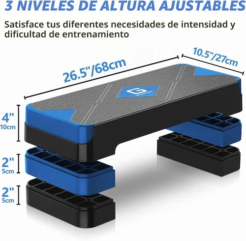 Vista 4 de GYMMAGE Escalón de ejercicio aeróbico, escalón aeróbico ajustable para ejercicio, plataforma de entrenamiento para escalonar, plataforma de pasos