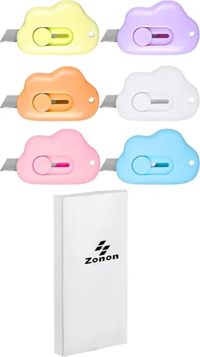 Vista 8 de Zonon 6 piezas mini abrecartas retráctil, pequeño y lindo llavero cortador de caja, pequeños cuchillos retráctiles utilitarios abrecartas