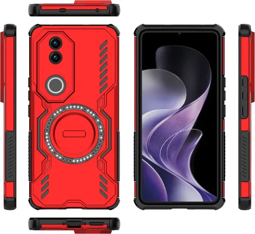 Vista 103 de Funda compatible con Motorola Edge 50, compatible con carga inalámbrica MagSafe [PC + TPU] 2 en 1 funda magnética protectora anticaída para Rojo