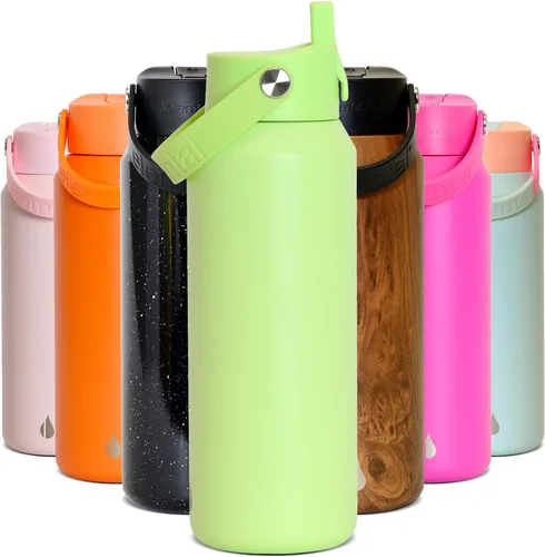 Vista 10 de Elemental Botella de agua aislada de 24 onzas con popote, botellas de agua con núcleo de acero inoxidable 100% a prueba de fugas para viajes, Beige