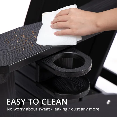 Vista 7 de LUE BONA HDPS Silla Adirondack para exteriores, soporte para tazas, color Negro
