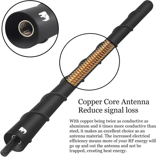 Vista 3 de ONE250 Antena de núcleo de cobre flexible en espiral de 8 pulgadas, compatible con Fiat - Fiat 500 (2011-2019), Fiat 124 Spider (2017-2024) - Negro