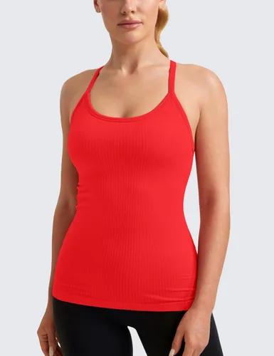 Vista 2 de CRZ YOGA Camisetas sin costuras de entrenamiento para mujer con espalda cruzada, camisola atlética deportiva con sostén incorporado