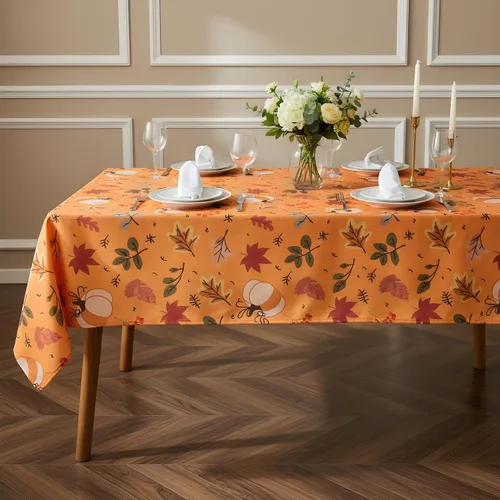 Vista 5 de Mantel impermeable de Acción de Gracias, estampado de calabazas, hojas de arce y bayas de cosecha de otoño, mantel rectangular de otoño para comedor