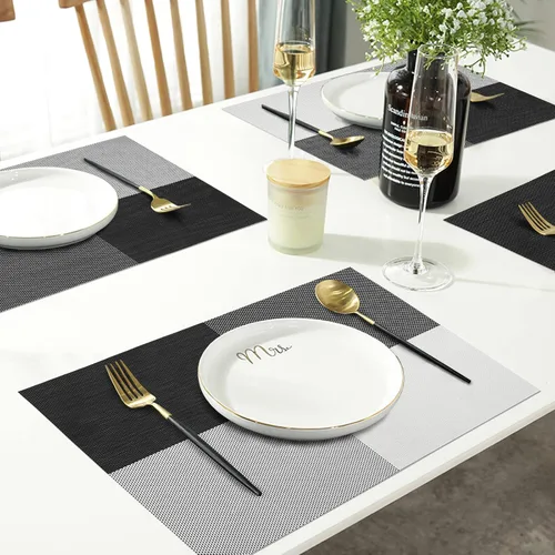 Vista 6 de HeloHo Juego de 4 manteles individuales de rejilla blanca y negra, lavables, de vinilo, lavables, para cocina, comedor, decoración de mesa