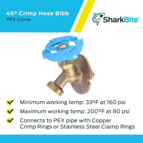 Vista 4 de SharkBite 1/2 x 3/4 pulgadas MHT latón crimpado manguera de 45 grados Bibb, tubo PEX, PE-RT, UC24632Z