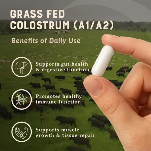 Vista 3 de HEART & SOIL Suplemento de calostro 100% alimentado con pasto y acabado de ganado regenerativo para la salud intestinal, muscular e inmunológica