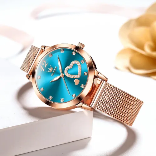 Vista 7 de Relojes de oro rosa para mujer, muñeca pequeña, preciosa abeja, corazón de diamantes, esfera romana, reloj de pulsera de malla de moda para mujer