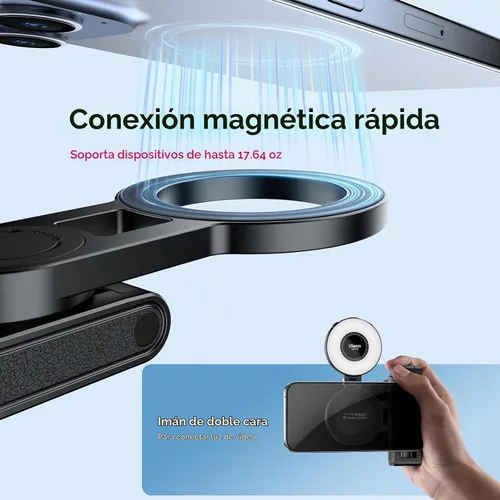 Vista 4 de ULANZI JJ03 - Mini trípode magnético para teléfono con control remoto, 3 en 1 de bolsillo para selfie, soporte de trípode extensible de rotación