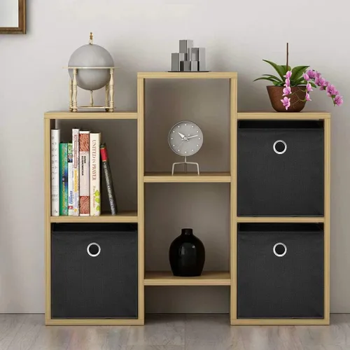 Vista 2 de Cajas de almacenamiento plegables de tela con ojales redondos de metal para organizar estantes, habitación del bebé, hogar, armario, paquete de 4