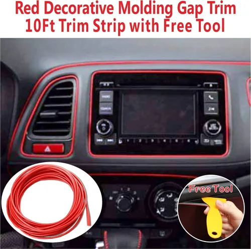Vista 2 de Tira de ajuste de hueco para panel de puerta de moldura decorativa roja para interior de automóvil de 10 pies (9.8 ft)