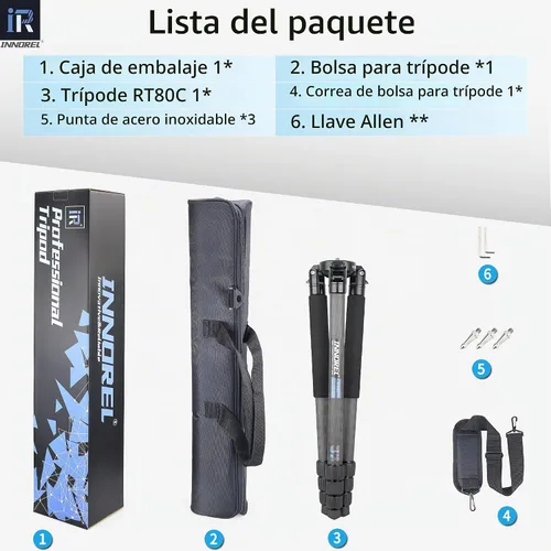 Vista 7 de Trípode de Fibra de Carbono RT80C Profesional para Observación de Aves de Alta Resistencia Cámara de 20kg de Carga Máxima Trípode de Cuenco